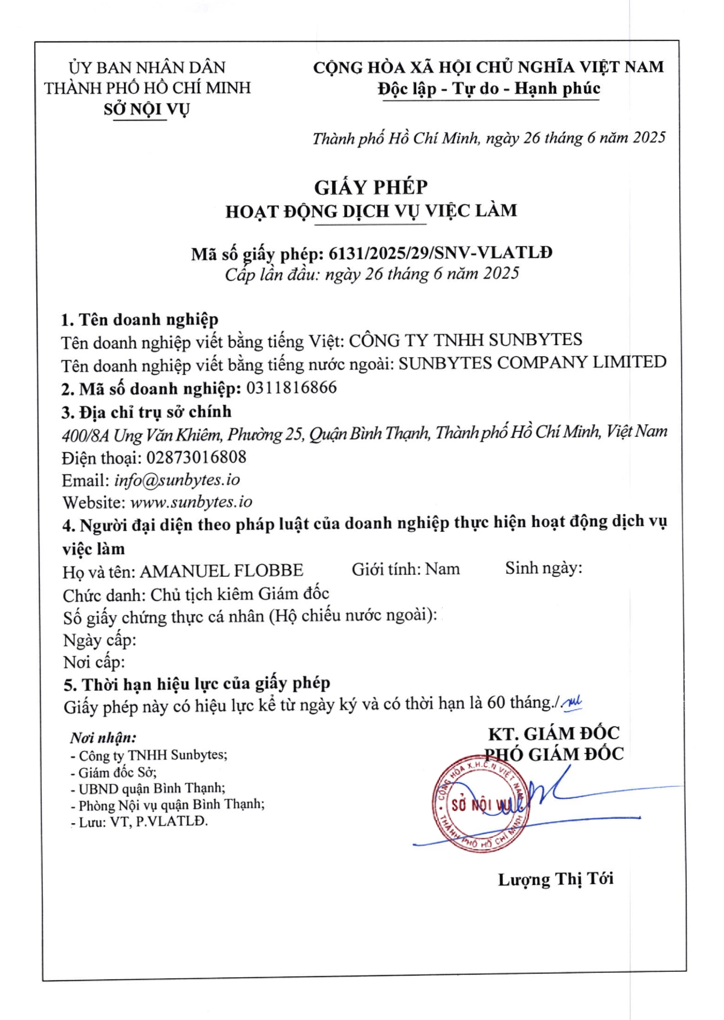 Employment Service Operation License