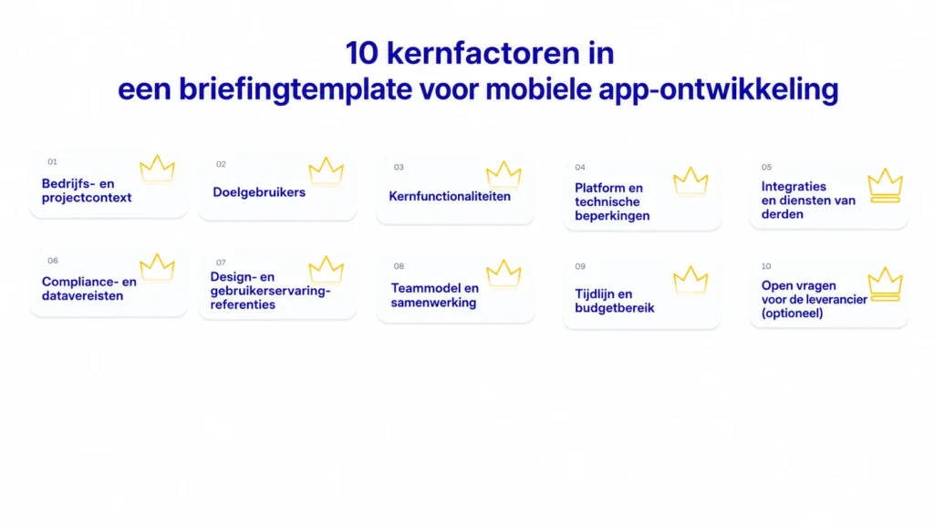 10 belangrijke onderdelen van een mobile app development brief template